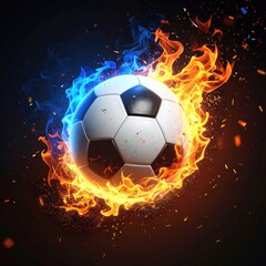 Fototapeta premium Soccer ball engulfed in vibrant, dual-toned flames