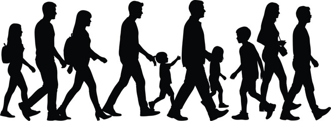 Silhouette of a diverse group of people walking together