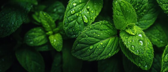 Water drops on lush green leaves