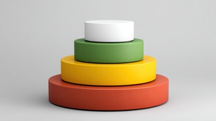 Colorful geometric shapes in a modern aesthetic displaying circular forms in vibrant colors arranged in a three-dimensional stack on a neutral background