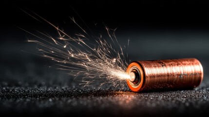 Dynamic and Captivating Image of Electric Spark Emanating from Battery with Intense Light and Sharp Details in Dark Background