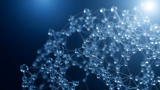 Complex molecular structure with interconnected particles - Powered by Adobe