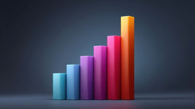 Colorful 3D Bar Graph Displaying Growth and Progress in Analytics on a Dark Background for Business and Marketing Themes - Powered by Adobe