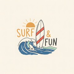 Surf and Fun Slogan. Cute Shark in a Wave. Retro Summer Surfing Art. Beach Vacation Doodle. Kids T-shirt Graphic Design.