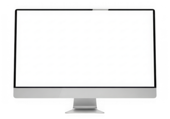 Modern all-in-one computer monitor with a blank white screen isolated on black background isolated on transparent background