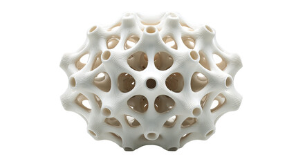 abstract white porous lattice with smooth cellular geometry futuristic sculptural object isolated on white background