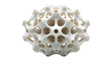 abstract white porous lattice with smooth cellular geometry futuristic sculptural object isolated on white background
