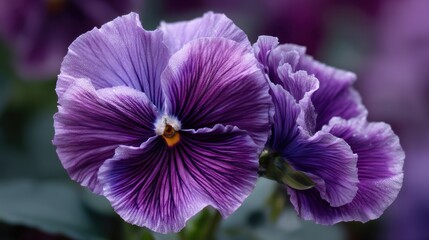 Closeup purple pansy flower detail