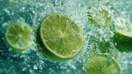 Lime Slices Splashing in Water: Fresh, Vibrant, and Refreshing Visuals for Your Projects
