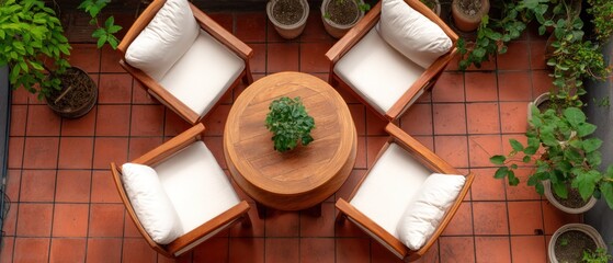 Patio furniture set on terracotta tiles