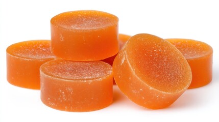 Orange candies stacked closeup