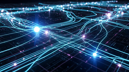 Vibrant digital network connections with glowing blue lines and nodes