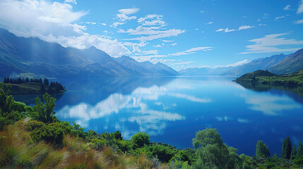 Lake Wakatipu, New Zealand: Crystal-Clear Alpine Lake in Queenstown&rsquo;s South Island&mdash;Surrounded by Snow-Capped Mountains, Lush Foreshores & Charming Lakeside Towns, Ideal for Cruises, Hiking, Sightseein