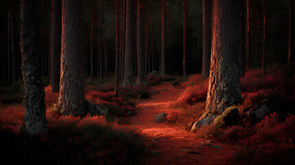 Commercial photos of forest path scenes at night
