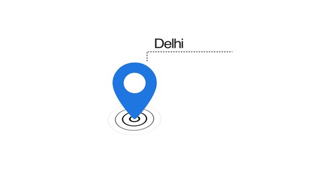 Delhi GPS Map pin Location Animation with Digital Navigation Pointer on transparent background. Delhi map label with location pin symbol. Delhi city map with destination location concept
