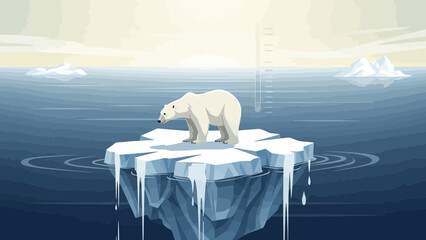 Polar bear on melting iceberg in Arctic ocean landscape © Chathuranga