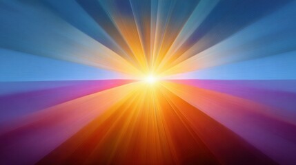 Obraz premium Vibrant Abstract Light Rays at Sunrise Over Calm Horizon with Colorful Gradients ofBlue, Pink, Purple, and Orange in Smooth Transitioning Layers