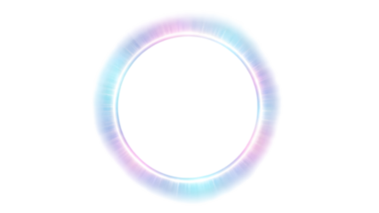 vibrant, glowing neon circle frame with a gradient of colors on transparent background PNG