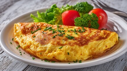 Delicious golden omelet with fresh vegetables
