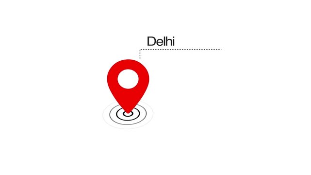 Delhi GPS Map pin Location Animation with Digital Navigation Pointer on transparent background. Delhi map label with location pin symbol. Delhi city map with destination location concept
