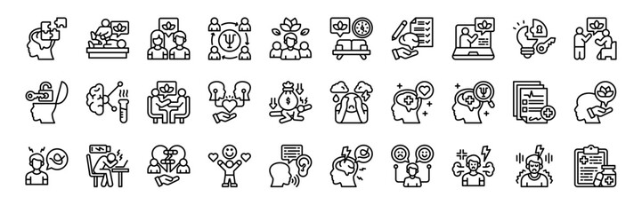 Psychological Test icon collection line style. containing Psychology, Therapy, Couples Therapy, Psychology Group, Group Therapy, Therapy Sofa, Psychological Test, Test, medical, Online Therapy