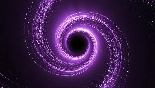 A purple spiral vortex with glowing particle rings converging into a dark center, vast void beyond