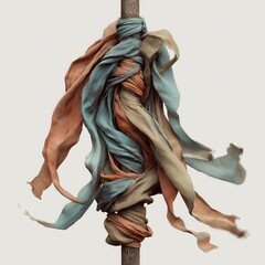 Muted Fabric Ribbons Wrapped Around Wooden Pole