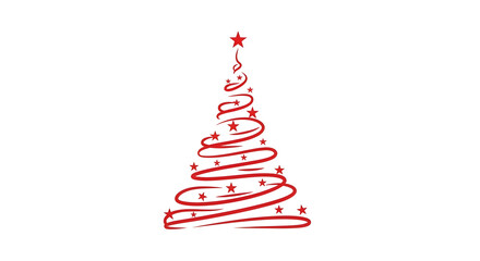 Elegant red swirling Christmas tree illustration with decorative stars on isolated white background for festive holiday season concept and graphic design