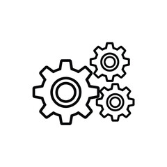 A black and white outline icon featuring three interlocking gears symbolizing mechanics and settings