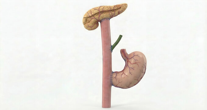 Whipple Procedure Reconstruction: 3D Anatomy of Triple Anastomosis with Vascular Details and Surgical Sutures