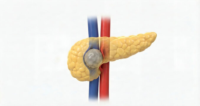 Anatomy of Pancreatic Head Cancer: Tumor Invasion of SMV and SMA Vessels - 3D Medical Illustration
