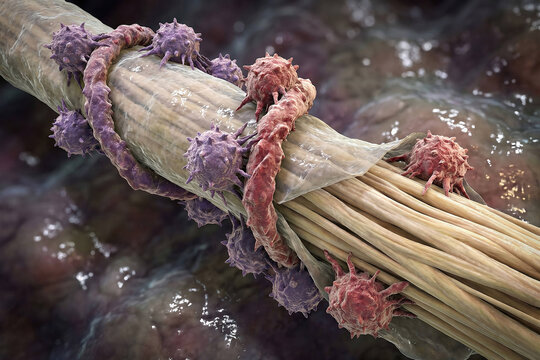 Pancreatic Cancer Perineural Invasion: Malignant Cells Breaching Nerve Sheath and Axons - 3D SEM Visualization