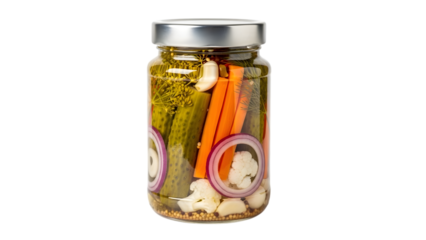 jar of mixed pickled vegetables, isolated on tranparent background PNG
