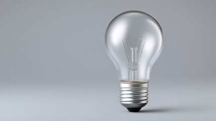 Transparent light bulb against a soft gray background highlighting innovation, creativity, and modern design elements for various uses in media and advertising