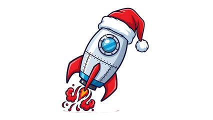 flying rocket with santa hat, isolated on transparent background