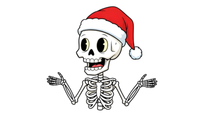 skeleton with santa hat, isolated on transparent background PNG