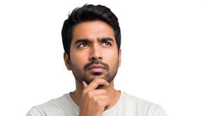 indian man thinking, isolated on transparent background PNG