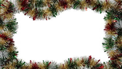 Christmas holiday tinsel garland border, isolated on transparent background PNG