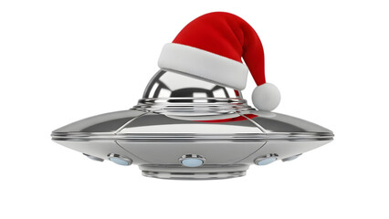 ufo spaceship with santa hat, isolated on transparent background PNG