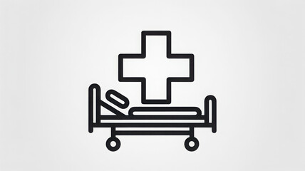 Hospital bed with cross medical symbol isolated on white background