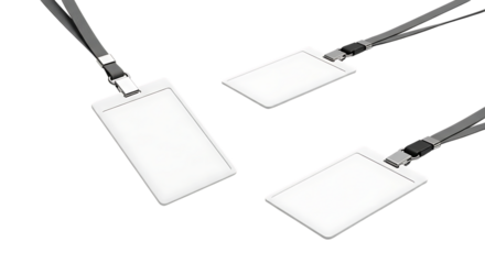 Blank white id badges with lanyards ready for customization and identification
