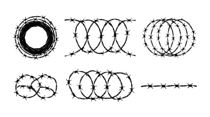 Barbed Wire Elements, Graphic Design, Industrial Context, Digital Illustration, Isolated View, Security Concept