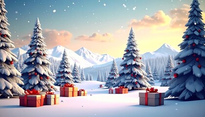 Christmas background with christmas gifts decoration - 3d rendering snow