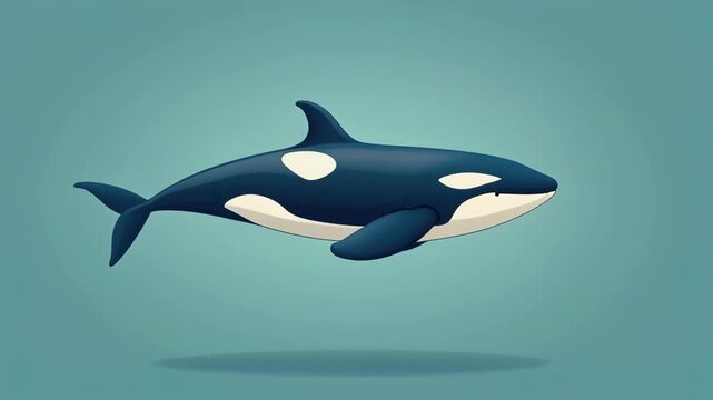 Minimalist Stylized Orca Whale Swimming in Clear Blue Water Illustration