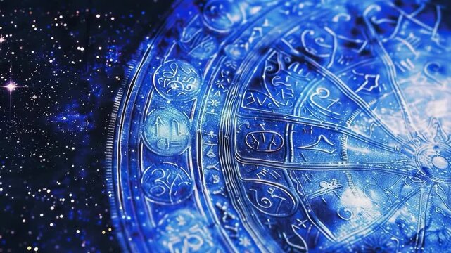 Abstract composition with zodiac circle in signs and symbols