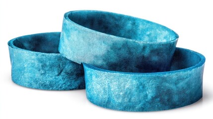 Stacked blue fabric strips closeup