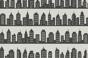 Fototapeta premium City skyline pattern with tall buildings in black silhouette on a light background
