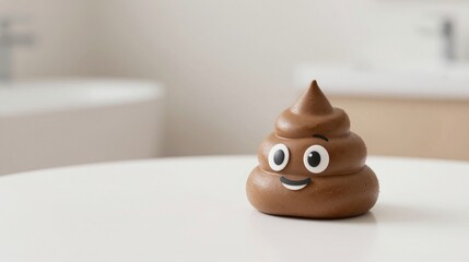 Smiling Poop Emoji Toy on Bathroom Counter