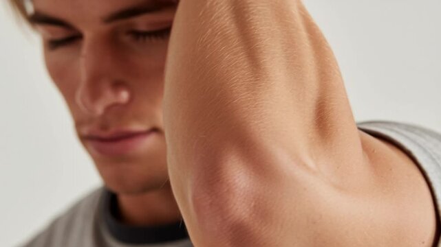 Close-up of male arm and underarm skin. Clean men body care and grooming concept.