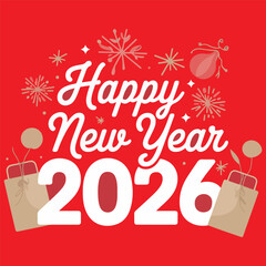 Happy new year 2026 celebration banner with hanging numbers